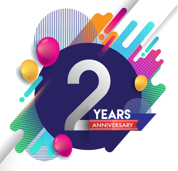 2 yıl yıldönümü logosu ile renkli arka plan, tasarım şablonu öğeleri için davetiye ve afiş, Doğum günü kutlaması vektör.