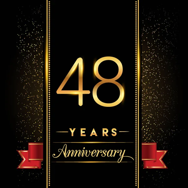 48 yıldönümü kutlama logo. yıldönümü logolu siyah arka plan, vektör tasarımı tebrik kartı ve davetiye için izole renkli konfeti altın