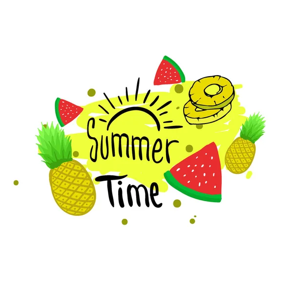 Yaz arka plan, logo, elle çizilmiş ve tasarım öğeleri için yaz tatili, poster ve davet için vektör çizim.