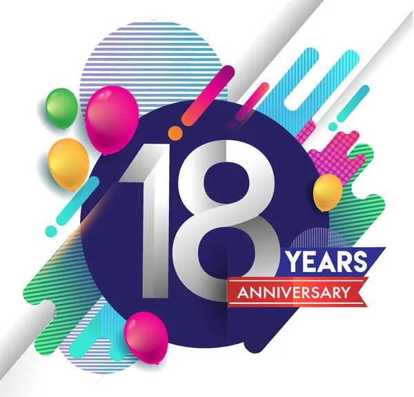 18 yıl yıldönümü logosu ile renkli arka plan, tasarım şablonu öğeleri için davetiye ve afiş, Doğum günü kutlaması vektör.