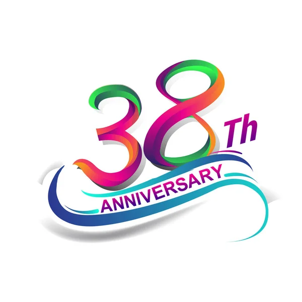 Verjaardag Viering Logo Groen Rood Gekleurd Zeven Van Negentig Jaar — Stockvector