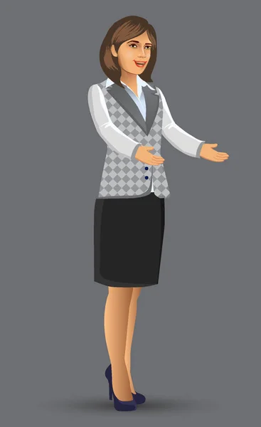 Enseignants Conférenciers Dans Une Présentation Pose Figure Dessin Animé Femme — Image vectorielle
