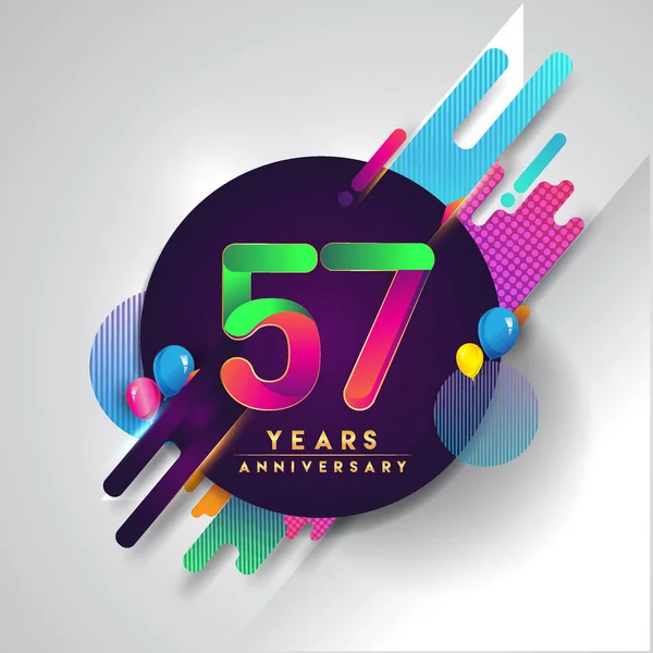 57 yıldönümü logosu ile renkli arka plan, tasarım şablonu öğeleri için davetiye ve afiş, Doğum günü kutlaması vektör