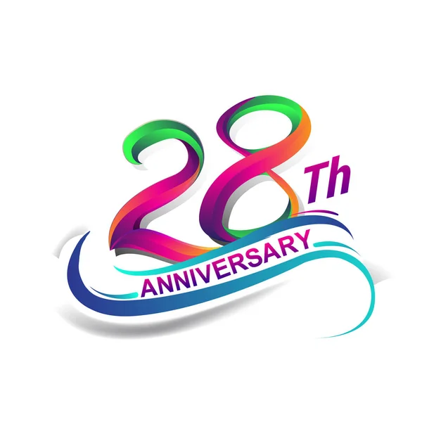 Logotipo Celebración Aniversario Verde Rojo Color Noventa Siete Años Logotipo — Vector de stock
