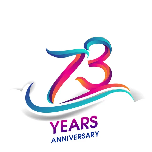 周年記念ロゴ青と赤の色 白い背景の上の誕生日ロゴ — ストックベクタ