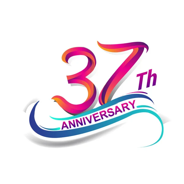 Aniversario Celebración Logotipo Azul Rojo Color Noventa Nueve Años Logotipo — Archivo Imágenes Vectoriales
