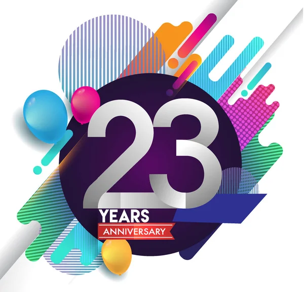 23 yıl yıldönümü logosu ile renkli arka plan, tasarım şablonu öğeleri için davetiye ve afiş, Doğum günü kutlaması vektör.