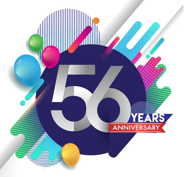 56 yıl yıldönümü logosu ile renkli arka plan, tasarım şablonu öğeleri için davetiye ve afiş, Doğum günü kutlaması vektör.