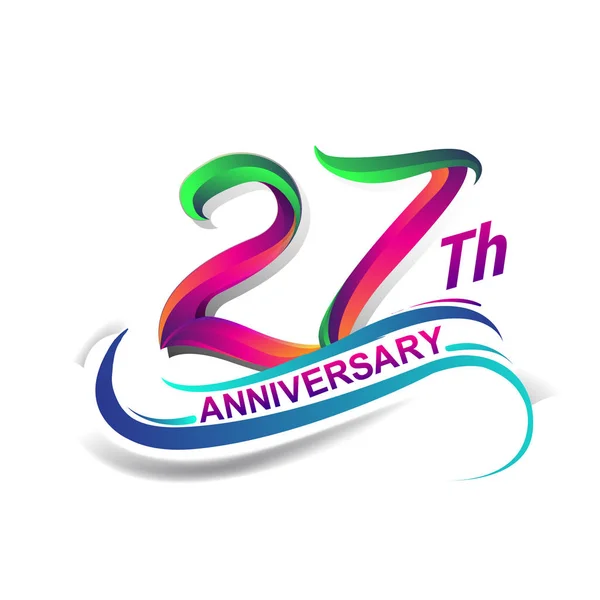 Anniversario Celebrazione Logotipo Verde Rosso Colorato Novantasette Anni Logo Compleanno — Vettoriale Stock