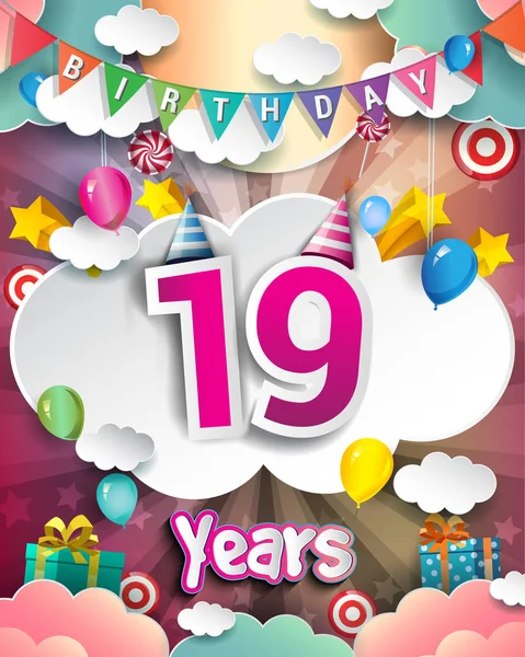 Ans Anniversaire Design Pour Cartes Vœux Affiche Avec Coffrets Cadeaux — Image vectorielle