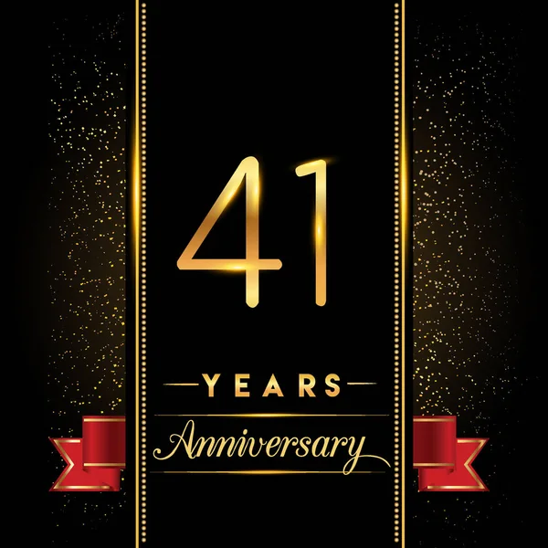 周年記念お祝いのロゴタイプ 黒の背景 ベクター デザインのグリーティング カードや招待状に分離された黄金色の紙吹雪と周年記念ロゴ — ストックベクタ
