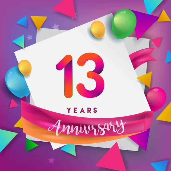 13 yıl yıldönümü kutlama tasarım, balonlar ve şerit, renkli tasarım öğeleri için afiş, davetiye, tebrik kartı, altmış üç Doğum günü kutlama partisi.