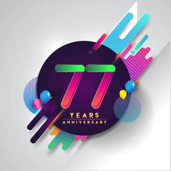 77 yıldönümü logosu ile renkli arka plan, tasarım şablonu öğeleri için davetiye ve afiş, Doğum günü kutlaması vektör