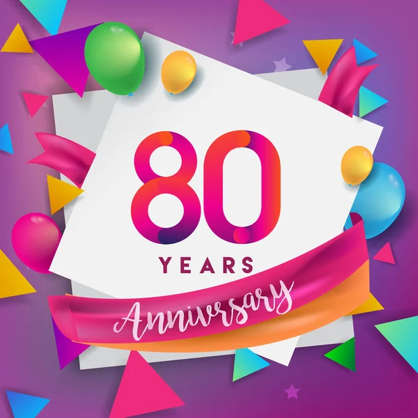 80 yıl yıldönümü kutlama tasarım, balonlar ve şerit, renkli tasarım öğeleri için afiş, davetiye, tebrik kartı, altmış üç Doğum günü kutlama partisi.