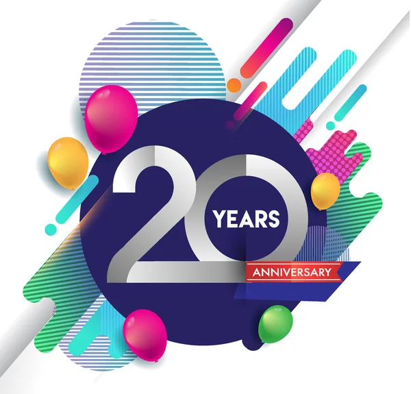20 yıl yıldönümü logosu ile renkli arka plan, tasarım şablonu öğeleri için davetiye ve afiş, Doğum günü kutlaması vektör.