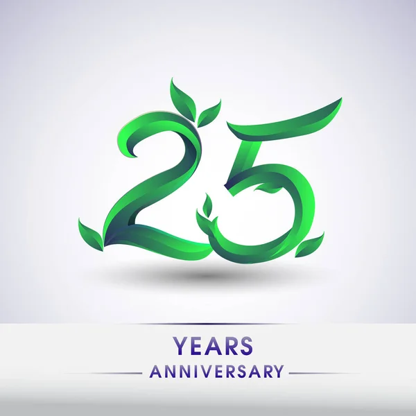 Årsjubileum Firande Logotyp Med Blad Och Grön Färgade Födelsedag Logotyp — Stock vektor