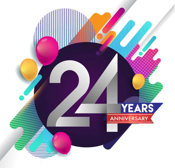 24 yıl yıldönümü logosu ile renkli arka plan, tasarım şablonu öğeleri için davetiye ve afiş, Doğum günü kutlaması vektör.