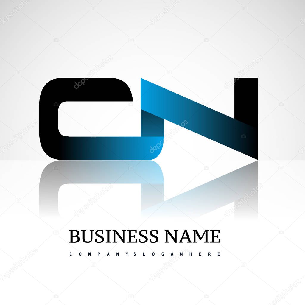 Initial letter cn uppercase modern and simple logo linked blue and black colored, isolated in white background. Vector design for company identity.