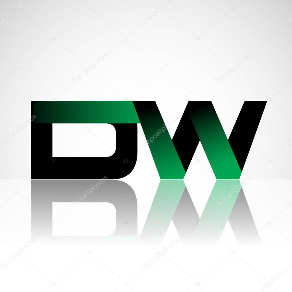 Initial letters dw  uppercase modern and simple logo linked green and black colored, isolated in white background. Vector design for company identity.