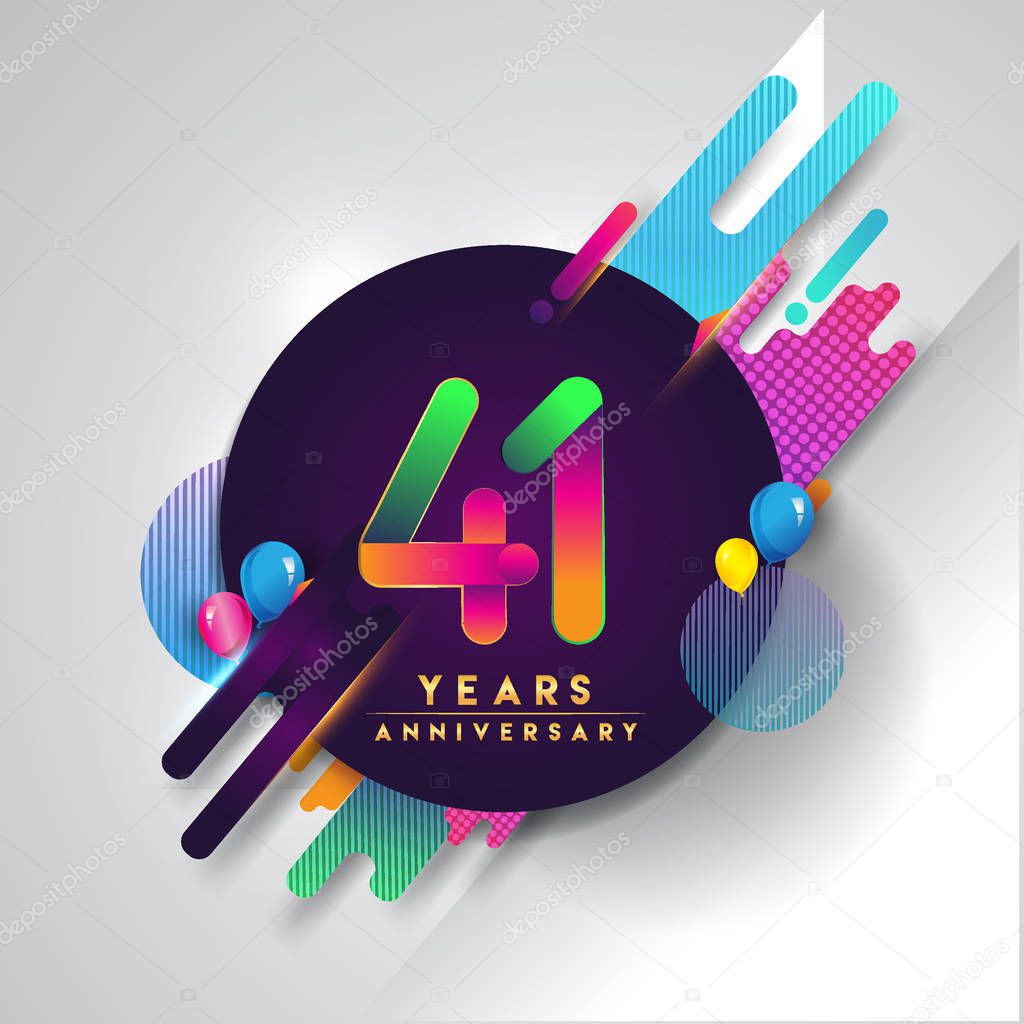 41 Anniversary logo with colorful abstract background, vector design template elements for invitation card and poster your birthday celebration