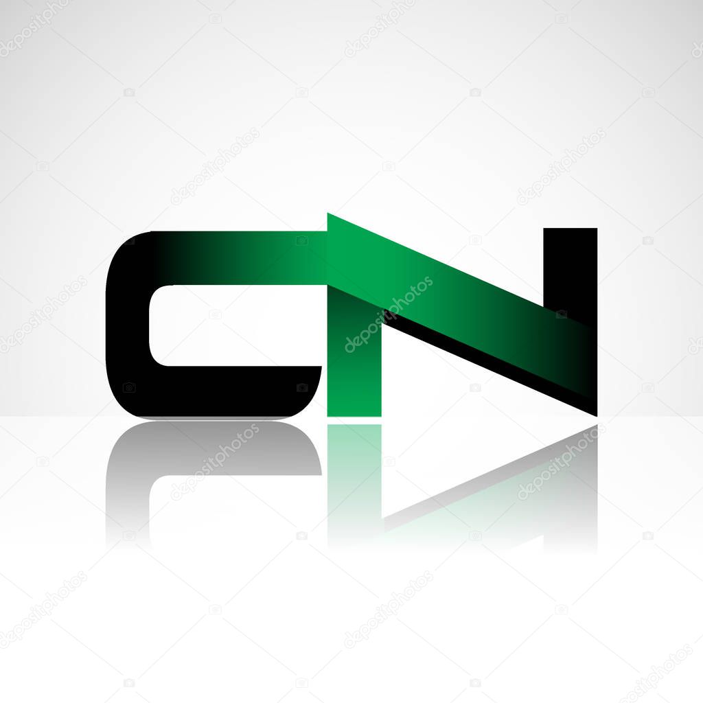 Initial letters cn uppercase modern and simple logo linked green and black colored, isolated in white background. Vector design for company identity.
