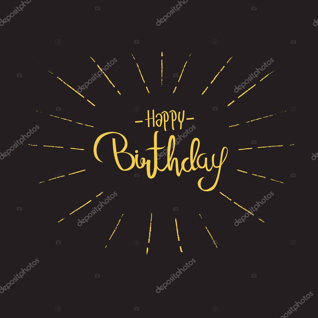 Happy Birthday typography vector design for greeting cards, isolated with fireworks, Handwritten typographic vintage style.