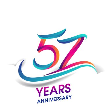 57 yıldönümü kutlama logo mavi ve kırmızı renkli. Doğum günü logosu beyaz arka plan üzerinde.
