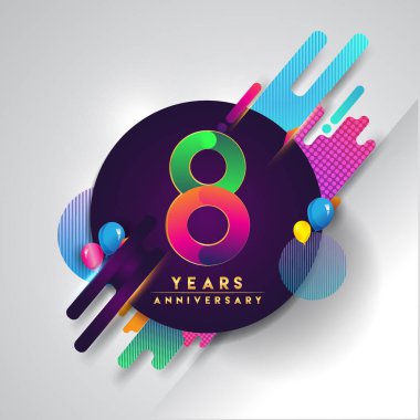 8 yıl dönümü logosu ile renkli arka plan, tasarım şablonu öğeleri için davetiye ve afiş, Doğum günü kutlaması vektör
