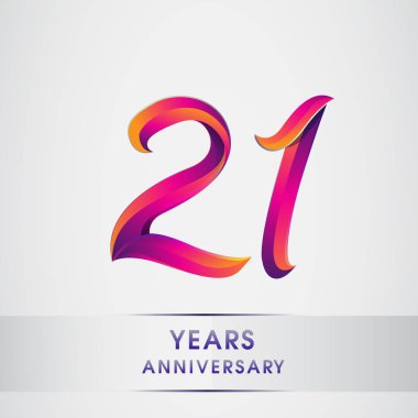 21 yıl yıldönümü kutlama logo renkli tasarım, Doğum günü logosu beyaz arka plan üzerinde