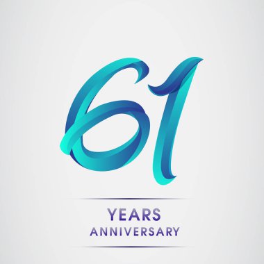 61 yıl yıldönümü kutlama logo mavi renkli izole üzerinde beyaz arka plan. 98 Doğum günü logosu için davetiye, afiş ve tebrik kartı