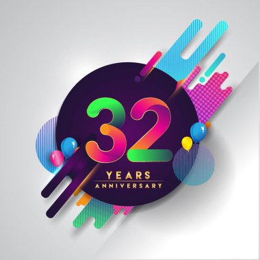 32 yıldönümü logosu ile renkli arka plan, tasarım şablonu öğeleri için davetiye ve afiş, Doğum günü kutlaması vektör