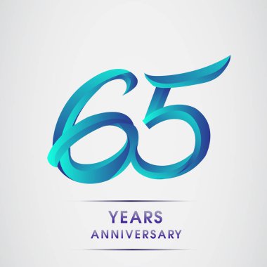 65 yıl yıldönümü kutlama logo mavi renkli izole üzerinde beyaz arka plan. 98 Doğum günü logosu için davetiye, afiş ve tebrik kartı