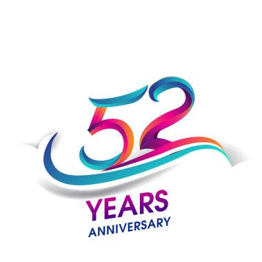 52 Yıldönümü kutlama logo mavi ve kırmızı renkli. Doğum günü logosu beyaz arka plan üzerinde.
