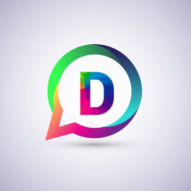 Logo d harfi daire sohbet simgesi üzerinde renkli. Uygulama veya şirket kimliğinizi için vektör tasarımı.