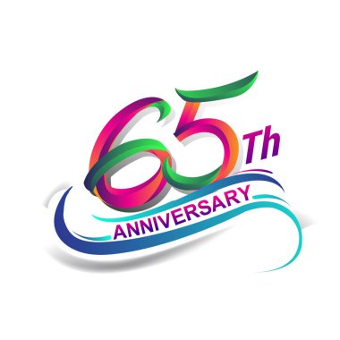 65 yıldönümü kutlama Logo yeşil ve kırmızı renkli. doksan yedi yıl Doğum günü logosu beyaz arka plan üzerinde.