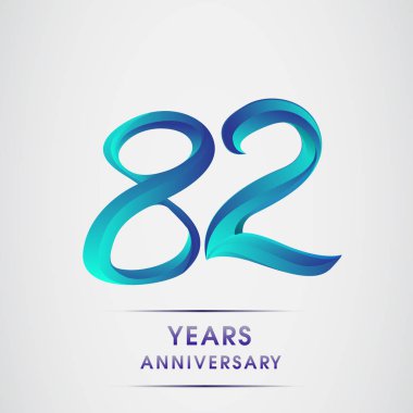 82 yıl yıldönümü kutlama logo mavi renkli izole üzerinde beyaz arka plan. 98 Doğum günü logosu için davetiye, afiş ve tebrik kartı