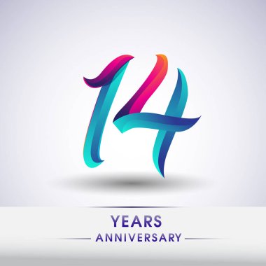 14 yıl yıldönümü kutlama logo mavi ve kırmızı 54 Doğum günü logosu beyaz arka plan üzerinde renkli,