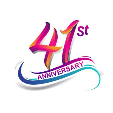 41 yıldönümü kutlama logo mavi ve kırmızı renkli. doksan dokuz yıl Doğum günü logosu beyaz arka plan üzerinde.