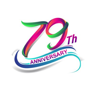 79 yıldönümü kutlama Logo yeşil ve kırmızı renkli. doksan yedi yıl Doğum günü logosu beyaz arka plan üzerinde.