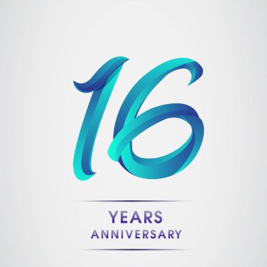 16 yıl yıldönümü kutlama logo mavi renkli izole üzerinde beyaz arka plan. 98 Doğum günü logosu için davetiye, afiş ve tebrik kartı