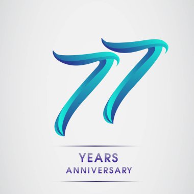 77 yıl yıldönümü kutlama logo mavi renkli izole üzerinde beyaz arka plan. 98 Doğum günü logosu için davetiye, afiş ve tebrik kartı