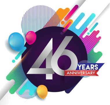 46 yıl yıldönümü logosu ile renkli arka plan, tasarım şablonu öğeleri için davetiye ve afiş, Doğum günü kutlaması vektör.