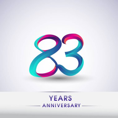 83 yıl yıldönümü kutlama logo mavi ve kırmızı renkli, Doğum günü logosu beyaz arka plan üzerinde