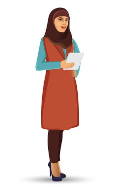 Genç güzel kadın türban takıyor. Beyaz bir arka plan üzerinde izole vektör çizim.