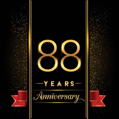 88 yıldönümü kutlama logo. yıldönümü logolu siyah arka plan, vektör tasarımı tebrik kartı ve davetiye için izole renkli konfeti altın