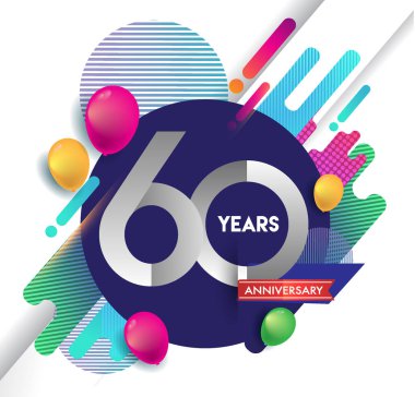 60 yıl yıldönümü logosu ile renkli arka plan, tasarım şablonu öğeleri için davetiye ve afiş, Doğum günü kutlaması vektör.