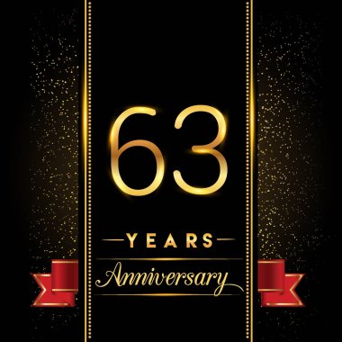 63 yıldönümü kutlama logo. yıldönümü logolu siyah arka plan, vektör tasarımı tebrik kartı ve davetiye için izole renkli konfeti altın