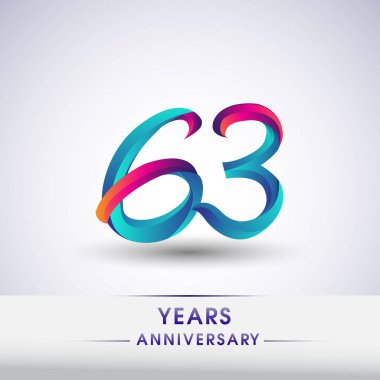 63 yıl yıldönümü kutlama logo mavi ve kırmızı renkli, Doğum günü logosu beyaz arka plan üzerinde