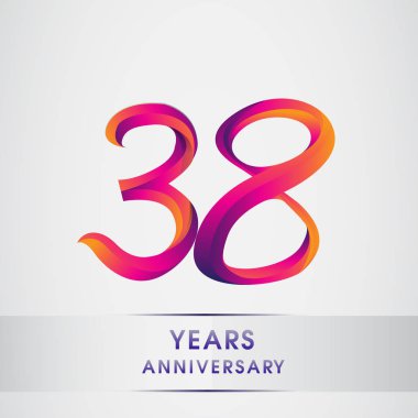 38 yıl yıldönümü kutlama logo renkli tasarım, Doğum günü logosu beyaz arka plan üzerinde