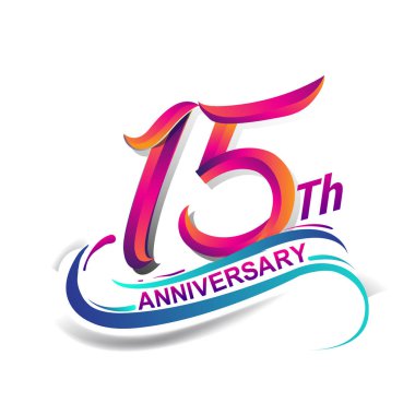 15 yıldönümü kutlama logo mavi ve kırmızı renkli. doksan dokuz yıl Doğum günü logosu beyaz arka plan üzerinde.